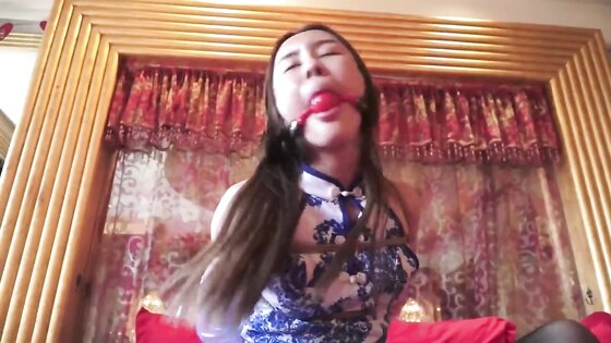 Ballgagged Asian Wakes up with Master