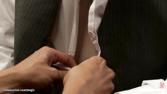 Big cock Asian shemale fucks bartender