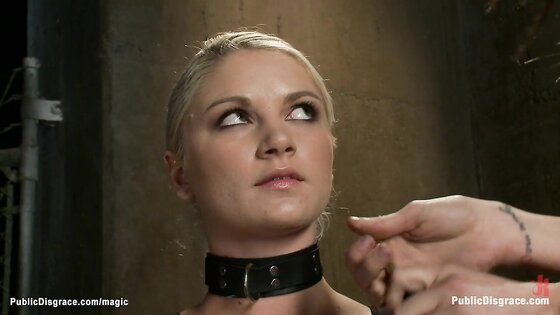 Wrapped blonde rough banged in public