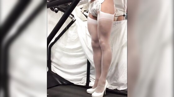 White stockings treadmill walking.