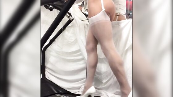 White stockings treadmill walking.