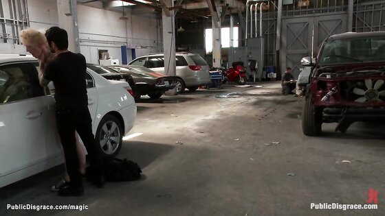 Dirty blond fucked in auto body shop