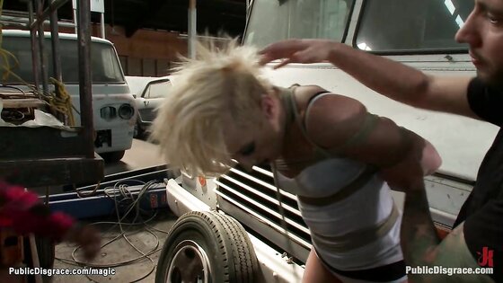 Dirty blonde slave rough public fucked