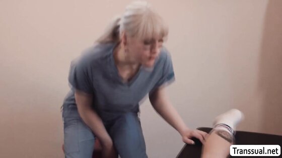 Injured dude gets his ass licked and analed Tgirl masseuse