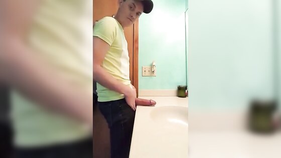 straight hunk with fat dick jerks off in bathroom 3