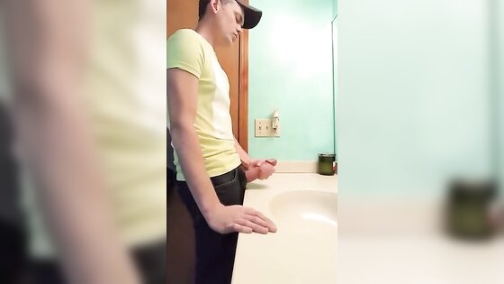 straight hunk with fat dick jerks off in bathroom 3