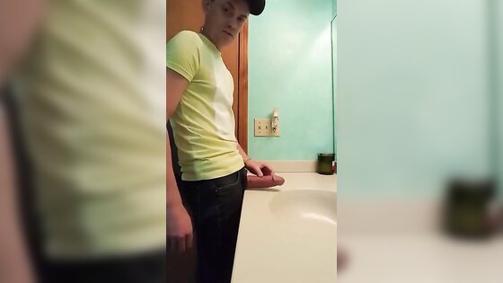 straight hunk with fat dick jerks off in bathroom 3