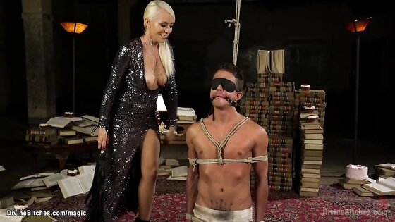 Busty blonde femdom pegging slave