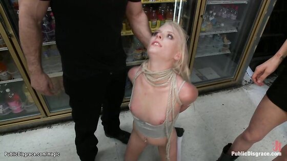 Blonde fucked in public local store