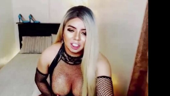 Busty big boobs shemale rubbed her huge cock