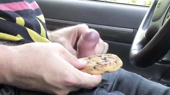 boy masturbates and squirts cum on biscuit cake