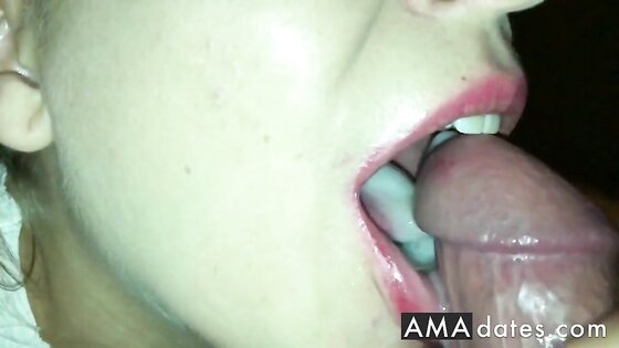 Homemade cum on tongue and swallow