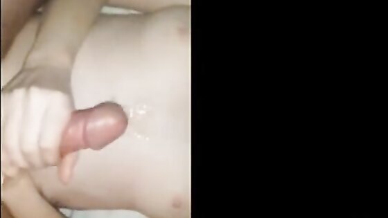 handjob with big cumshot over girlfriends tits