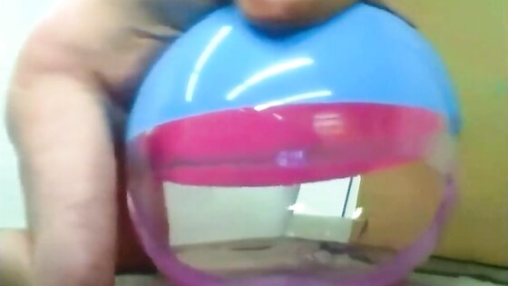 Big inflatable beach ball fuck cum inside