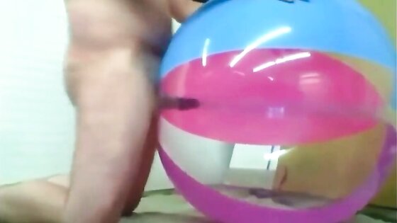 Big inflatable beach ball fuck cum inside