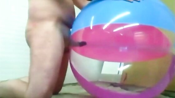 Big inflatable beach ball fuck cum inside