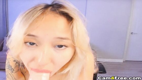 Sexy Solo Blonde Extremely Sucking Her Dildo