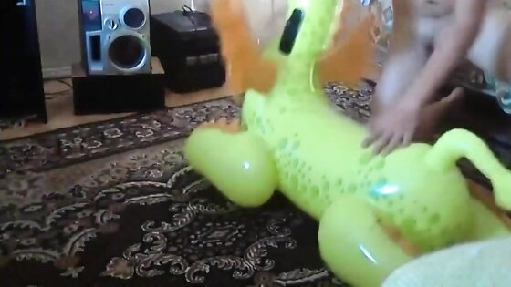 Green dragon inflatable toy humping orgasm