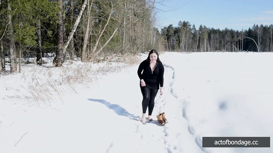 Fat Natasha tied up in the snow