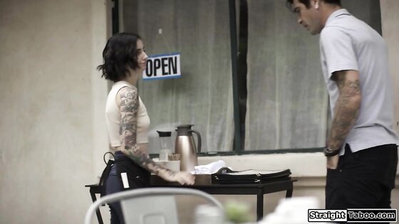 Tattooed barista anal fucked by a client