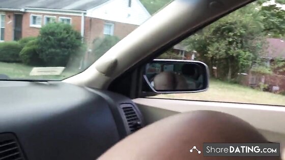 Black slut sucking dick in front seat of car