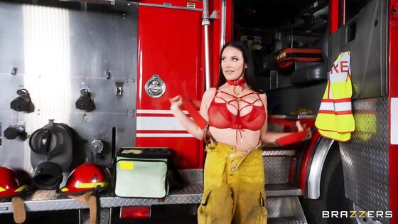 Firefighter gear cant hide the size of her big tits