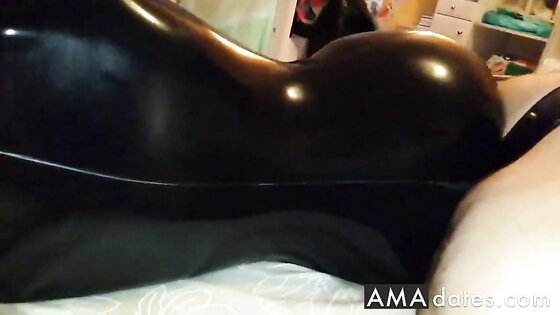 Sex with my girl in black latex catsuit