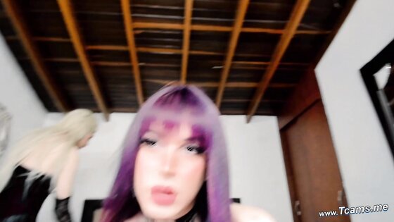 Purple Hair Shemale Eating Partner's Babecock