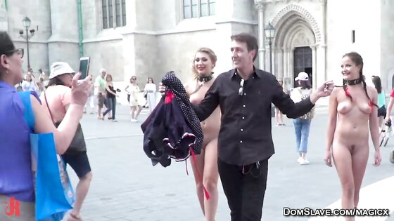 Anal slaves rough fucked in bondage in public