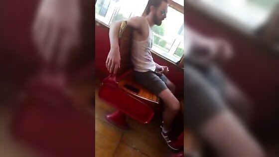 Str8 Big Cock Guy Strokes in Bus