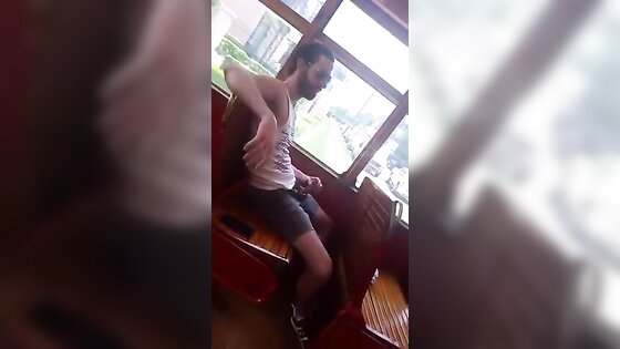 Str8 Big Cock Guy Strokes in Bus