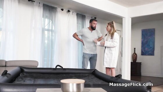 Sexy doctor performs special massage on patient