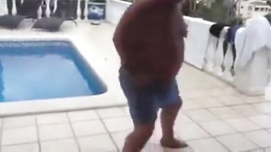 Fat Latin Daddy Strips Outdoors with His Bear