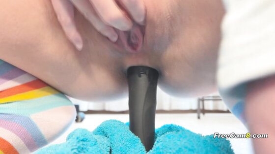 Fucking Her Ass with a Big Vibrator Until She Squirts Hard