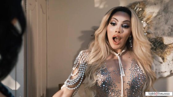 Busty tgirl fairy pops out of a diamond