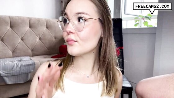 Nerdy young babe sucks and fucks forbidden cock