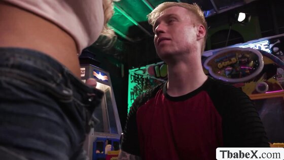 Fucking our new member in the frat house arcade