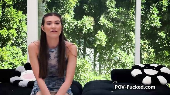 Slender brunette fucks on casting like a dirty whore