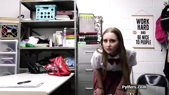 Rubber stealing coed fucked barebacked in the backoffice