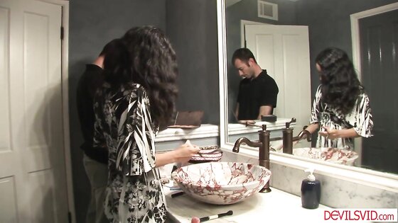 She gets horny watching stepbro jerk off