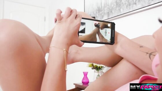 My stepdaughter gives me a foot job and fucks her