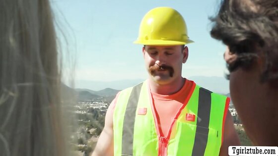 Construction worker drills the ass of two horny TS 2