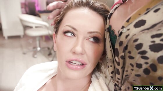 I let my busty tgirl hairdresser fuck me