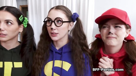 Besties spreading wide for candies in foursome