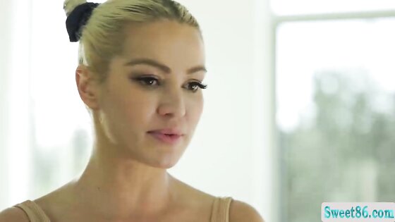 Curly haired brunette sits on lesbian trainers face