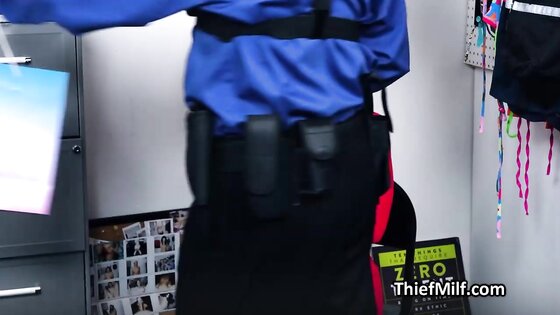 Busty ski gear stealing milf busted and fucked