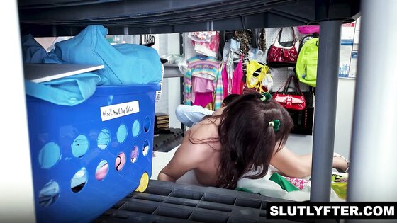 Tiny Khloe stroking officers cock and puts it in her mouth