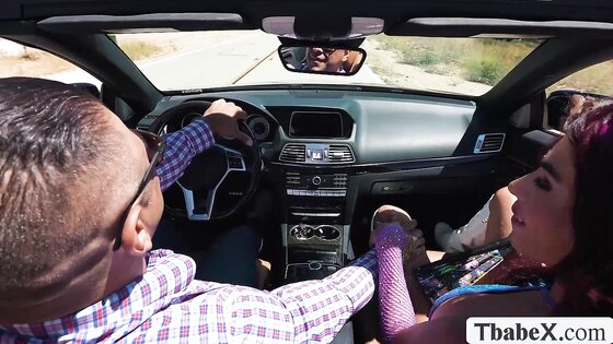 Stopping for a minute to fuck this hot TS hitchhiker