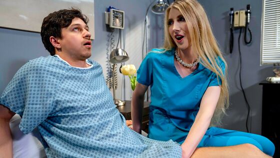 Busty trans nurse handles patients boner