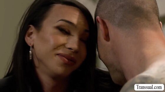 Hunk cops pound the ass of this slut TS